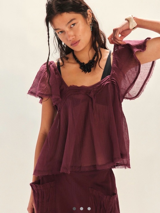 Free People Tops - Free People Sheer Plum Flutter Sleeve Top